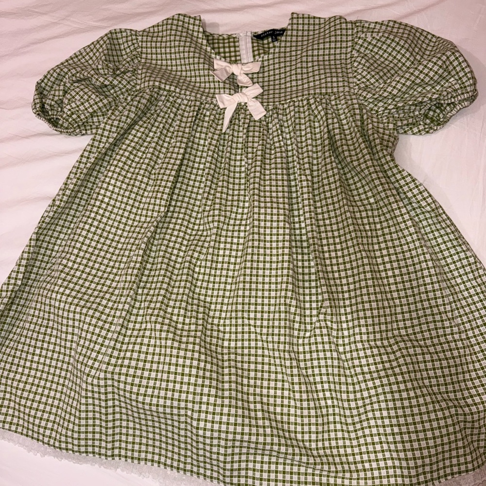 Green Checkered Dress with Bows